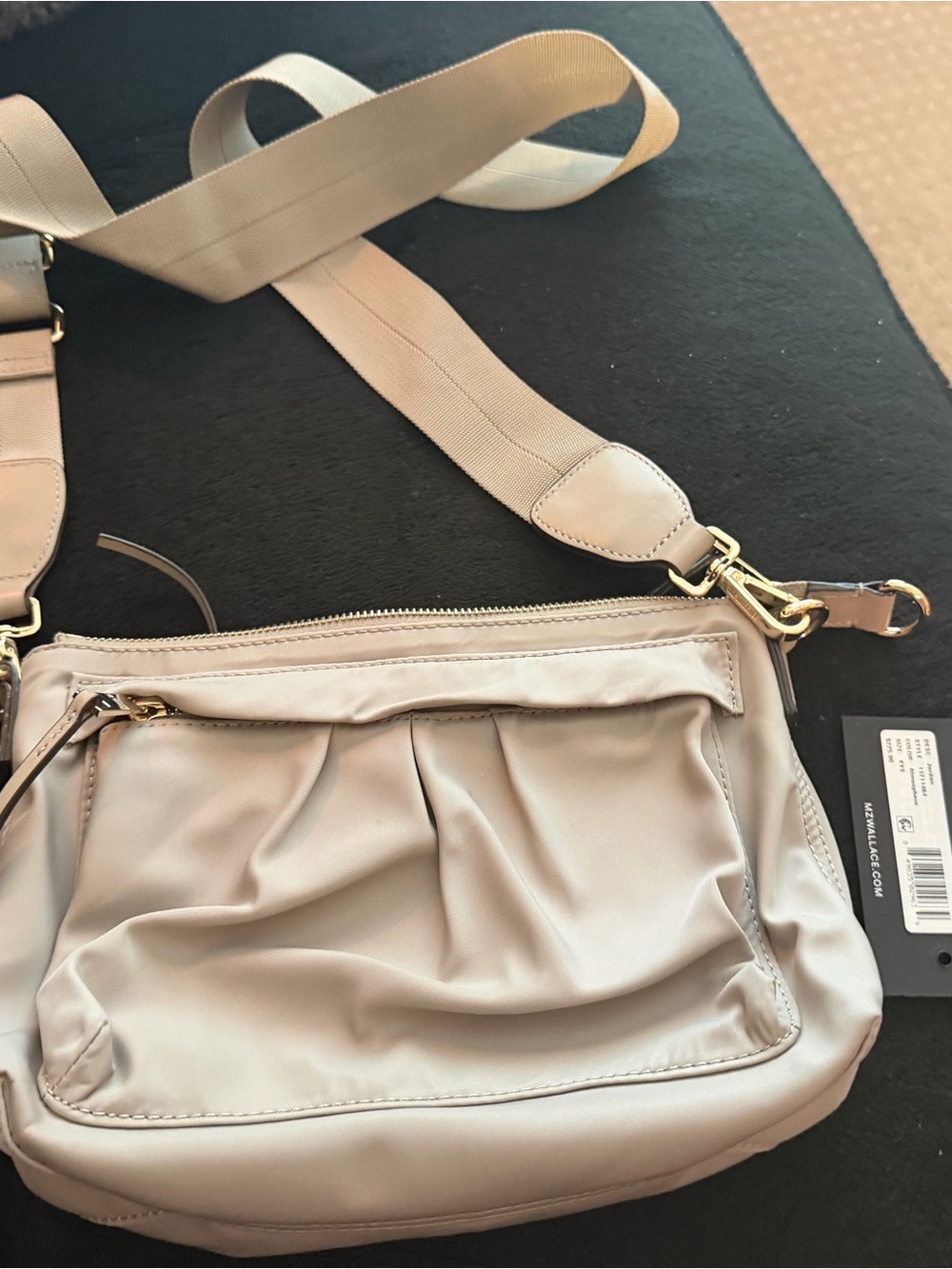 MZ Wallace Cream Pleated Crossbody with Gold Hardware